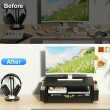 GYJ    Desk Organizer And Accessories Computer Monitor Stand Riser With Drawer And 2 Pen Holders Office Desk Accessories Workspace Organizers For Office Supplies Black150 - 黑色 - 查看 2