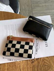 Porte-monnaie pliant de haute qualité à motif d'échiquier, portefeuille court multifonctionnel pour femmes, porte-clés, petit sac pour femmes, portefeuille d'argent, mini portefeuille, porte-monnaie