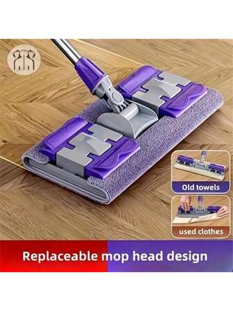 超大平板拖把套装带可重复使用垫 - 不锈钢，适用于清洁卧室、厨房、客厅和墙壁