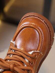 1 双儿童软底防滑保暖内衬系带侧拉链踝靴，简约时尚，适合冬季 - 棕色 - 查看 7