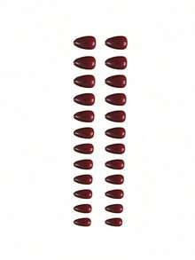 24Pcs Wine Red Solid Almond Wear Nail Tips + 1Pc Nail File + 1Pc Gel Polish Piece Press On Nails Nail Supplies Nails - 酒紅色 - 查看 5