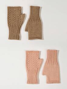 2 Paar einfarbige Stoff-Fingerlose Handschuhe, warme offene Finger Halbfäustlinge für Schule, Zuhause, Alltag, Outdoor im Winter, Büro, Tippen, Schreiben, Handynutzung, einfach & vielseitig, lange gestrickte Manschette