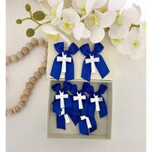 Christian Cross Ribbon Brooches, Baptism/Wedding/Communion Guest Favors, Exquisite Boxed Religious Ceremony Small Gifts
