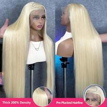 13x4 HD Transparent 613 Blonde Colored 28 30 34 Inch Lace Front Human Blended Hair Wigs For Women Straight Lace Frontal Wigs Brazilian Virgin Hair Pre-Plucked With Baby Hair Natural Hairline Soft And Natural Look Halloween Wigs For Daily Wear