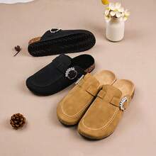 Zapatillas de mujer para exterior, parte superior de cuero con forro, diseño antideslizante, resistentes y duraderas, con suela gruesa de EVA, ideales para el otoño y el invierno. - Caqui - Ver 4