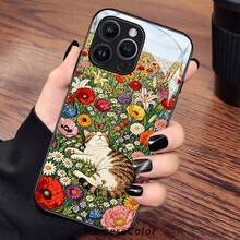 Cat And Butterfly In Flower Field 2D Pattern Glass Phone Case For IPhone Air 17 16 Pro Max 15 14 PLUS 13 12 11  Galaxy S25 S24 S23 S22 Ultra FE ,Full Body Protections Shockproof Cover Creativity Fashion - Black - View 5