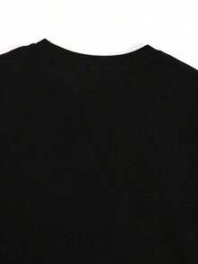 Breathable Cotton T-Shirt With Purple Letter Print, Casual Summer Tee In Black & White - 黑色 - 查看 5
