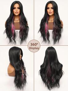 clouder Black Highlight Pink Extra Long Curly Wig 30 Inch Cosplay Wig Halloween Christmas Wig Elegant Soft Matte Hair Loose Curls Casual Outing Street Punk Wig Rock Wig Fluffy Natural Cool Girl Synthetic Heat-Resistant Fiber Wig Suitable For Women Daily Party Wig Music Festival Wig Avant-Garde College Style Wig Modern Fashion Gothic Wig - 彩色 - 查看 5