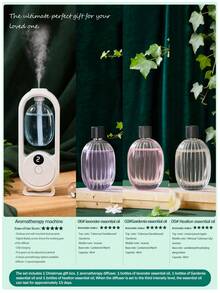 Un diffuseur d'arômes intelligent blanc, diffuseur d'huiles essentielles pour la maison au design minimaliste et moderne, avec 5 modes de fonctionnement et un éclairage ambiant romantique et coloré. Rechargeable par USB. Disponible avec un choix de sets d'huiles essentielles parfumées de 1 ou 3 bouteilles. Convient pour les chambres à coucher, les salons, les bureaux, les pièces pour animaux de compagnie et la désodorisation de la salle de bain. Également idéal comme décoration de fête, décoration d'intérieur ou cadeau de Noël.