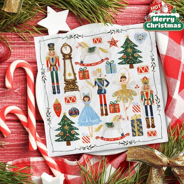 20/40/60pcs Christmas Nutcracker Napkins - Nutcracker Disposable Party Napkins Watercolor Nutcracker Napkins Christmas Tree Napkins Winter Holiday Party Supplies Christmas Party Tablewares Christmas Decorations