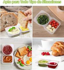 20 Piezas Snack Containers, Double Compartment Condiment Container, Contenedor de Bocadillos Reutilizables con Tapas, Contenedores de Bocadillos Compartimento con 20 Cucharas - 1 - Ver 6