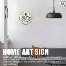 1 pièce Panneau rond vintage - Texte "Heureux" avec motif de trèfle vert - Décoration de fête réutilisable pour la maison, le bar, le café, le dortoir - Décoration de pub irlandaise - Cadeau de fête idéal - Décoration imprimée plate, 2D plate, convient pour la décoration de la pièce