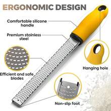 Professional Stainless Steel Lemon Zester & Grater - Premium Kitchen Tool For Cheese, Garlic, Ginger, Chocolate, Vegetables & Fruits | Dishwasher - Multicolor - View 5