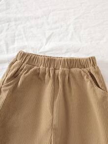 2pcs Boys Casual Plaid Long Sleeve Button-Up Shirt Jacket + Corduroy Solid Color Cargo Pants/Sweatpants Set, Boys Spring Autumn Outfit