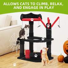 Gothic Cat Tree, Multi-Level Cat Activity Center With Top Perch, Dual Platforms With Hole, Built-In Sisal Posts, Spider Ornaments, Black & Red -By GeoTower - Black - View 7