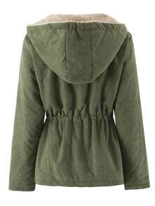 Women's Hooded Jacket, Casual Windbreaker, Solid Color Woven Fabric, Zipper Closure, Suitable For Autumn, Winter, Spring - Army Green - View 2