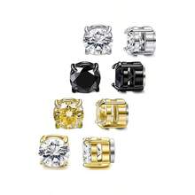 6 pares de pendientes magnéticos de acero inoxidable, pendientes magnéticos de clip para hombres sin perforación, pendientes unisex - Multicolor - Ver 6