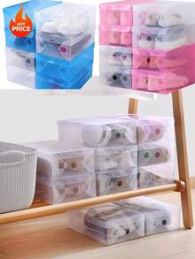 6 piezas/12 piezas/20 piezas Juego de cajas de zapatos de plástico transparente - a prueba de humedad, a prueba de agua, con orificios de ventilación, diseño plegable que ahorra espacio para almacenamiento de zapatos en el dormitorio, caja de almacenamiento de zapatos para el hogar y la vida/almacenamiento y almacenamiento/almacenamiento de zapatos/estante de zapatos