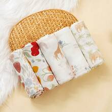 5PCS Muslin Baby Bibs 60*60cm Soft Bamboo Burping Cloths,Baby Wrap Swaddle Muslin Blanket Baby Face Towel Square Handkerchief, Baby Wash Cloths For Boys Girls - Multicolor - View 12