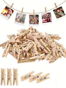 Pinzas de ropa mini resistentes para fotos, pinzas de ropa de madera natural con cuerda de yute, clips pequeños para manualidades, juegos de baby shower, colgar fotos decorativas, cócteles, bodas