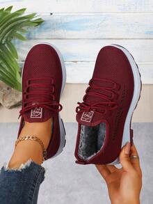 "Round Toe Slip-On Platform Shoes Winter 2025 New Export Women's Thermal Lined Warm Parent Shoes Wholesale Casual Outdoor Boots Cross-Border Snow Boots" - Red - View 1