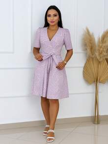 Women's Casual Elegant Printed Dress In Romantic Fabric - Lilac - View 4