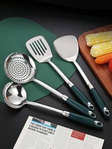 1 pièce Spatule de cuisine en acier inoxydable, ustensile de cuisine résistant à la chaleur pour la friture, le brassage, la louche à soupe - Argent - Voir 8