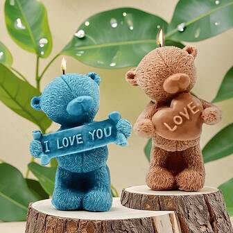 1pc Valentine's Day Heart-Shaped Bear "LOVE" Candle Mold, Handmade Gift Decor, Easy Demold And Reusable
