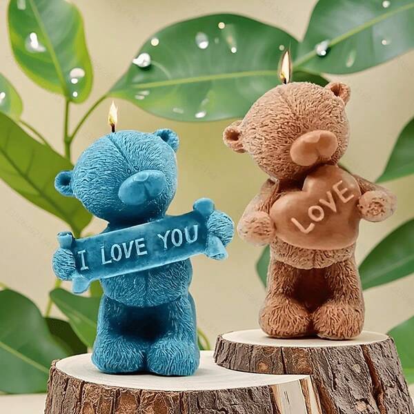 1 pezzo Stampo a forma di cuore per candela a forma di orsetto "AMORE" per San Valentino, decorazione regalo fatta a mano, facile da smontare e riutilizzabile