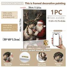 1 pièce, canevas d'art mural imperméable, Décoration murale de Noël encadrée, Art mural vintage du Père Noël et des rennes, Art de Noël de style ferme rustique, Art classique de renne, Affiche thème de Noël, Décoration murale minimaliste, Art moderne, Décoration de maison contemporaine Décorations de Noël Décoration de chambre d'hiver Décorations de Noël Décorations de Noël Cadeaux de Noël Décorations de Noël - Multicolore - Voir 18