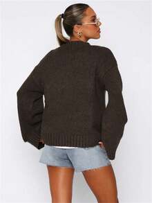 Suéter de punto de manga larga para mujer, de ajuste suave y suelto, nueva llegada para otoño e invierno