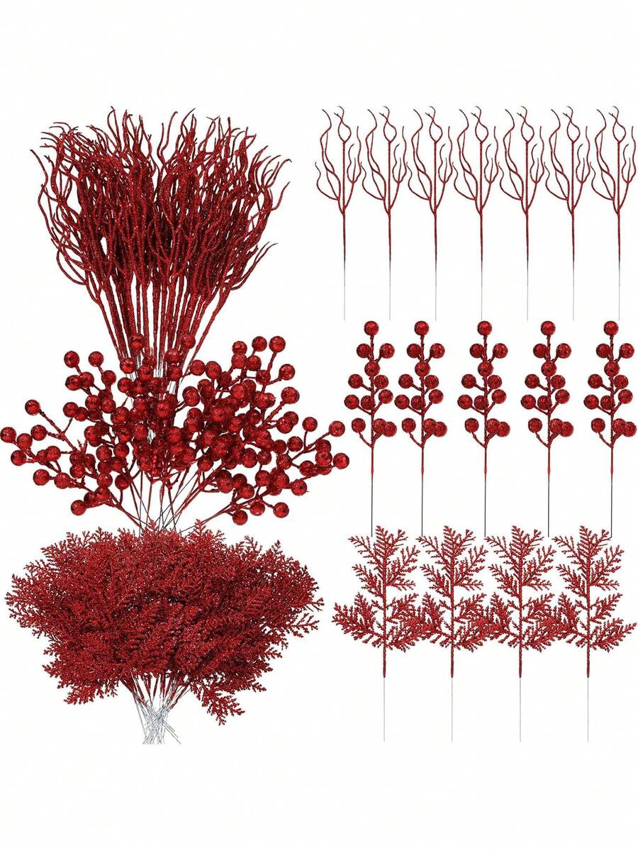Christmas Glitter Berries Stems Artificial Red Berry Branches Holly Picks Stems Christmas Tree Ornaments For DIY Xmas Wreath Crafts Gifts Holiday Home Decor-Pink Christmas Glitter Needles Christmas Decorations Room Decor,Christmas Decorations, Wedding Scene Arrangements, Christmas Decor Home,Christmas Tree,Christmas Tree Decorations;