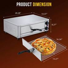 Horno eléctrico de pizza para interior, encimera de 16 pulgadas, horno comercial de pizza con parrilla para parrilla, bandeja para migas, mango y almohadillas para orejas para pies - Plateado - Ver 2