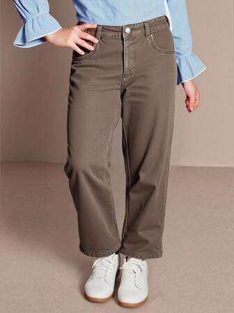 SHEIN Elladie kids Ung Flicka Retro All-Match Casual Lösa Bekväma Utsvängda Ben Kaffe Bruna Denim Jeans Sommar Semester