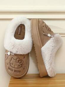 SANRIO 2025新款毛绒拖鞋，3D豹纹蝴蝶结加厚柔软内里 - 优雅公主拖鞋，派对拖鞋，升级静音鞋底，保暖舒适，家居拖鞋 - 透气无异味，女士拖鞋，情侣拖鞋，粉色/棕色（尺码偏小） - 淺咖色 - 查看 5