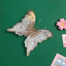 6Pcs Butterfly Christmas Tree Decorations Duckbill Clip Design Glittery Sequined Butterflies For Home Decor - Champagne - View 5