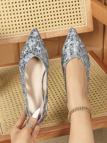 Sandales à enfiler femme, style minimaliste et polyvalent, bout pointu à la française, bride unique, semelle souple doux, convient avec robes et chaussures plates