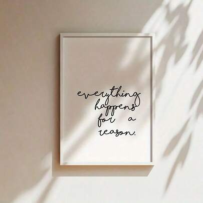 1pc Inspirational Quote Canvas Art - "Everything Happens For A Reason" - Modern Minimalist Wall Decor For Living Room, Bedroom, Kitchen, Office, Cafe, Dorm, Hallway - Positive Mindset Poster, Unframed, White Background With Black Lettering, Indoor Vertical Wall Art, Indoor Decoration | Clean Design