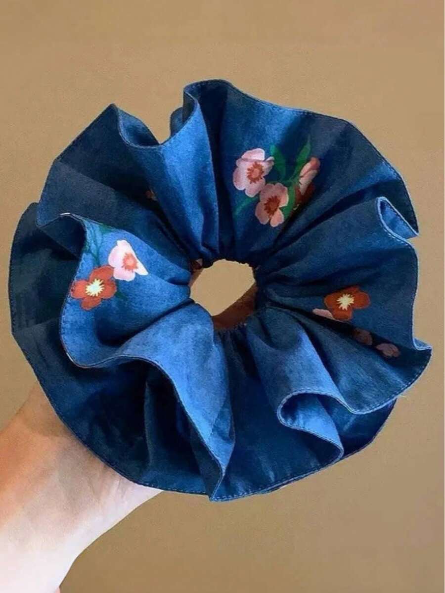 Dây buộc tóc hai lớp họa tiết hoa dành cho phụ kiện tóc nữ, với màu denim cao cấp và cổ điển, buộc tóc bằng dây chun và búi tóc đuôi ngựa thấp, thích hợp sử dụng hàng ngày, phối đồ, lễ hội, tiệc tùng, khiêu vũ, du lịch và làm quà tặng ngày lễ, dây buộc tóc, dây buộc tóc - Màu xanh hải quân - Xem 1