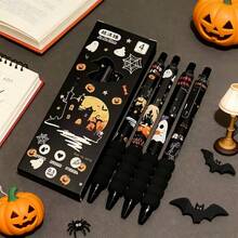4 Pieces, Halloween Cute Student Style Brush Pen With Highly Attractively Ins Style, Black Ink Pen With ST Head, Halloween Gift