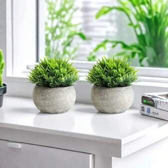 1/2pcs Artificial Grass Ball Potted Plants, Suitable For Decoration In Bathrooms, Windowsills And Home Offices. Multi-Functional Artificial Plants, Suitable For Celebration Activities Such As Weddings, Mother's Day And Father's Day. Cute Potted Plants