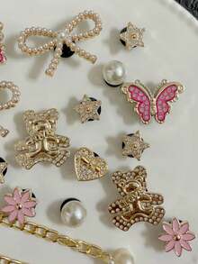 18pcs Elegant Faux Pearl, Bow & Glitter Bear Shoe Clips, ABS Glitter Pink Bow DIY Decorations, Versatile Accessories For Women's Sandals, Slippers, Beach Bags, Great Gift For Mother's Day And Holiday Parties