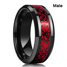Women's Rings With  Purple & Blue Gemstones & Men's Stainless Steel Dragon Pattern Rings Stylish Couple Bands Suitable For Daily Couple Wear, Dating Matching & Holiday Gifts - Nhẫn nam thép không gỉ họa tiết rồng màu đỏ - Xem 12