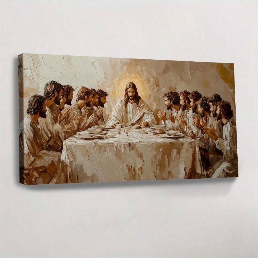 1PC The Last Supper Christian Frame Art Jesus Wall Art Disciples Bread Wine Religious Easter Bible 2D Flat - 彩色 - 查看 1