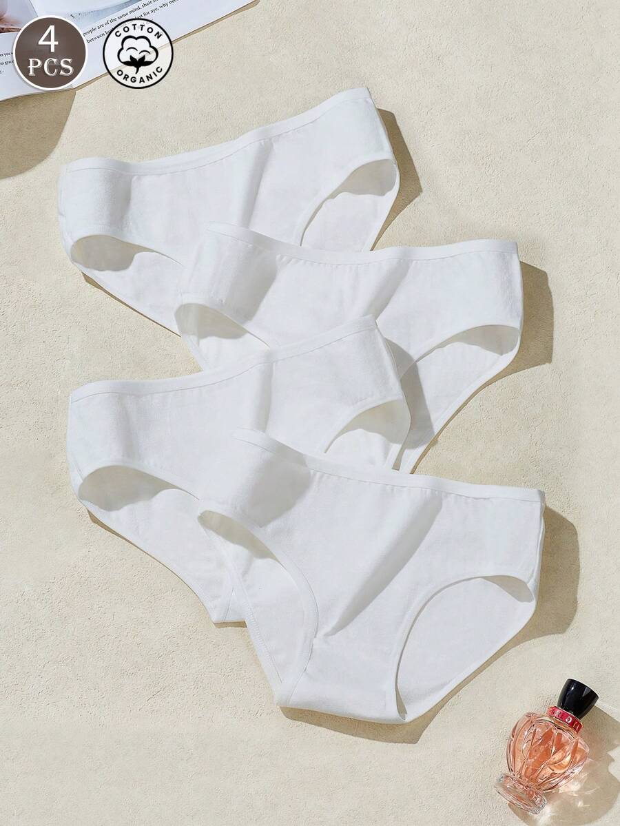 4条装白色纯棉高弹力透气无缝女式三角裤