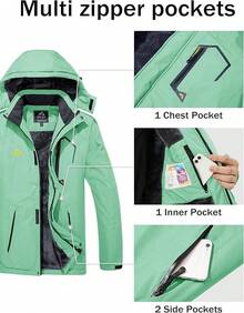 MAGCOMSEN Chamarra Hombre Invierno Impermeable Rompevientos Cálida Chamarras de Esquí de nieve Parka de Forro Polar con Capucha y bolsillos - verde menta - Ver 6