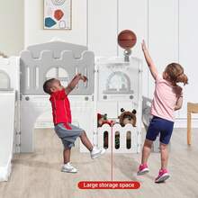 8 In 1 Toddler Slide Set, Tobogán Infantil 8 en 1 para Interior y Exterior – Juego para Niños 1-3 Años con Canasta de Baloncesto, Escalador, Túnel, Telescopio y Almacenamiento de Juguetes - Gris - Ver 6