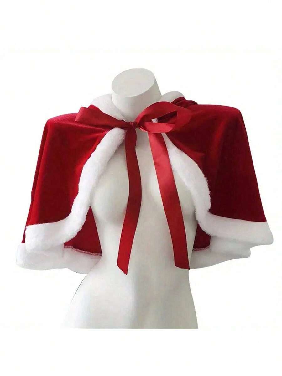 圣诞兔耳羊毛斗篷 - 红色连帽斗篷，适合节日派对和装饰 - 彩色 - 查看 1