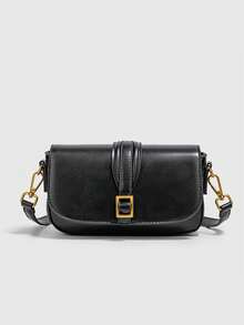 Women's Bag 2025 Autumn New Product Tofu Bag Black Buckle Detail Shoulder Crossbody Bag Versatile Small Square Bag For Work Commute Shopping Date(Without A Gift Bag)