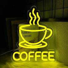 咖啡霓虹灯、咖啡杯 LED 标志、悬挂咖啡吧商业墙艺术标志霓虹灯、USB 供电明亮咖啡标志，适用于咖啡吧配件、咖啡馆、咖啡角、餐厅、节日、生日派对、家居装饰，易于安装。 - 多色光 - 查看 7